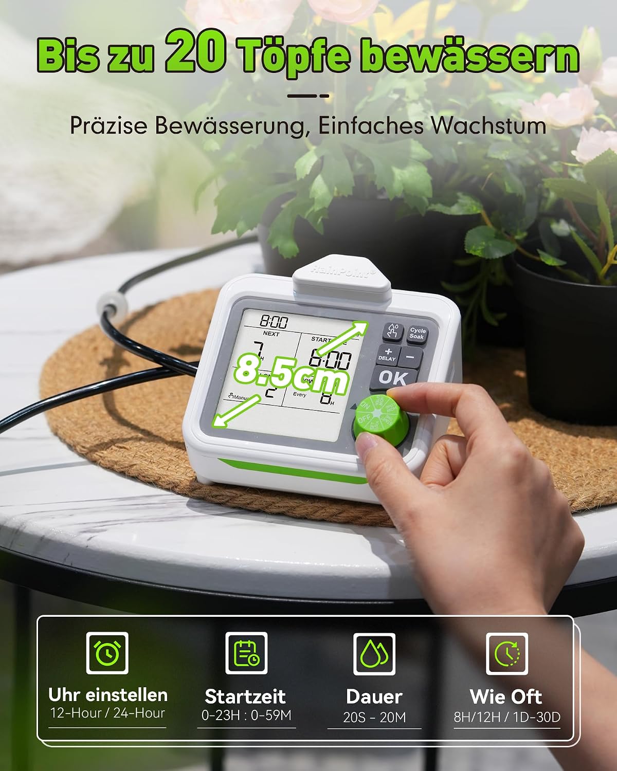 Detalle de RAINPOINT Bewässerungssystem für Zimmerpflanzen – automatisches Tropfbewässerungskit für bis zu 20 Töpfe mit Zyklus- & Einweichmodus