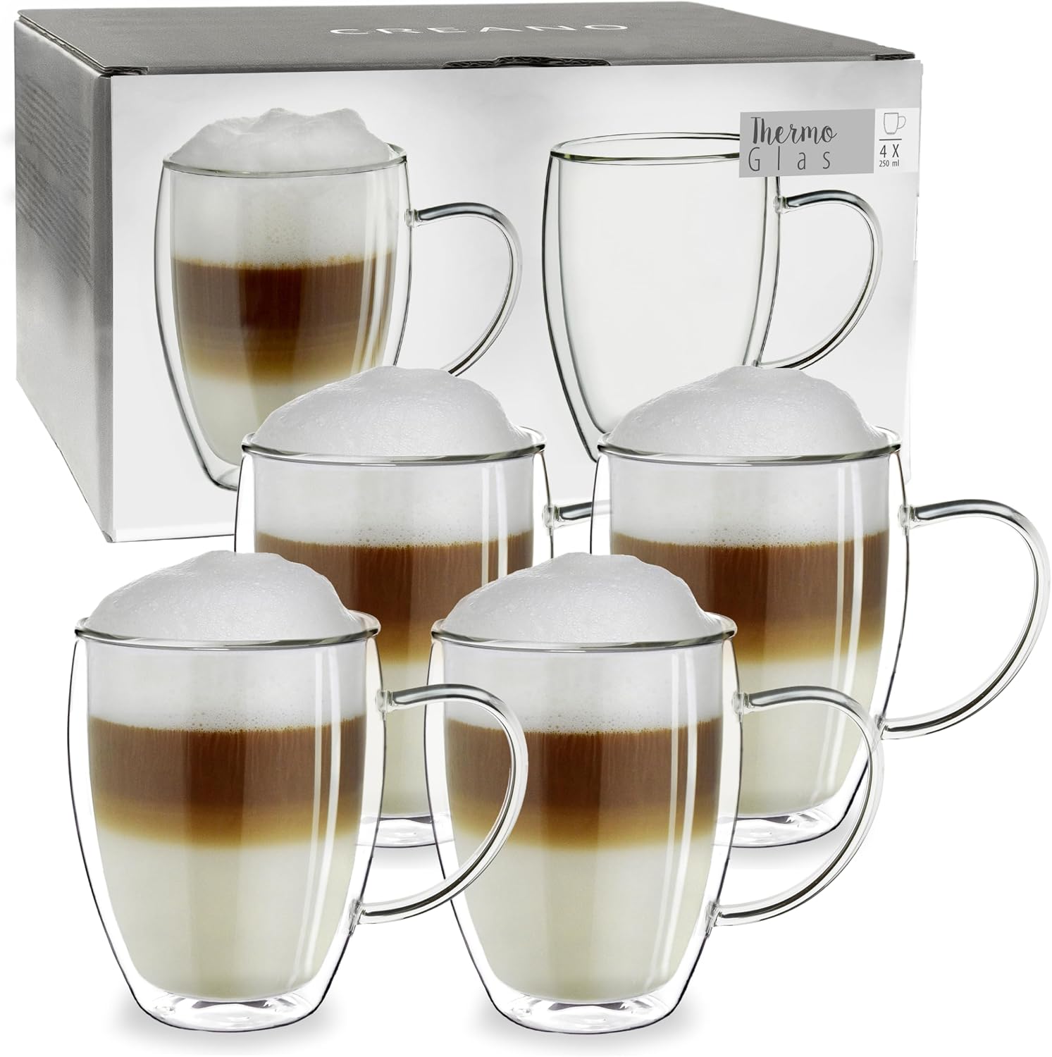 Detalle de Creano 481 dubbelwandige koffieglazen met oor, 250 ml, set van 4