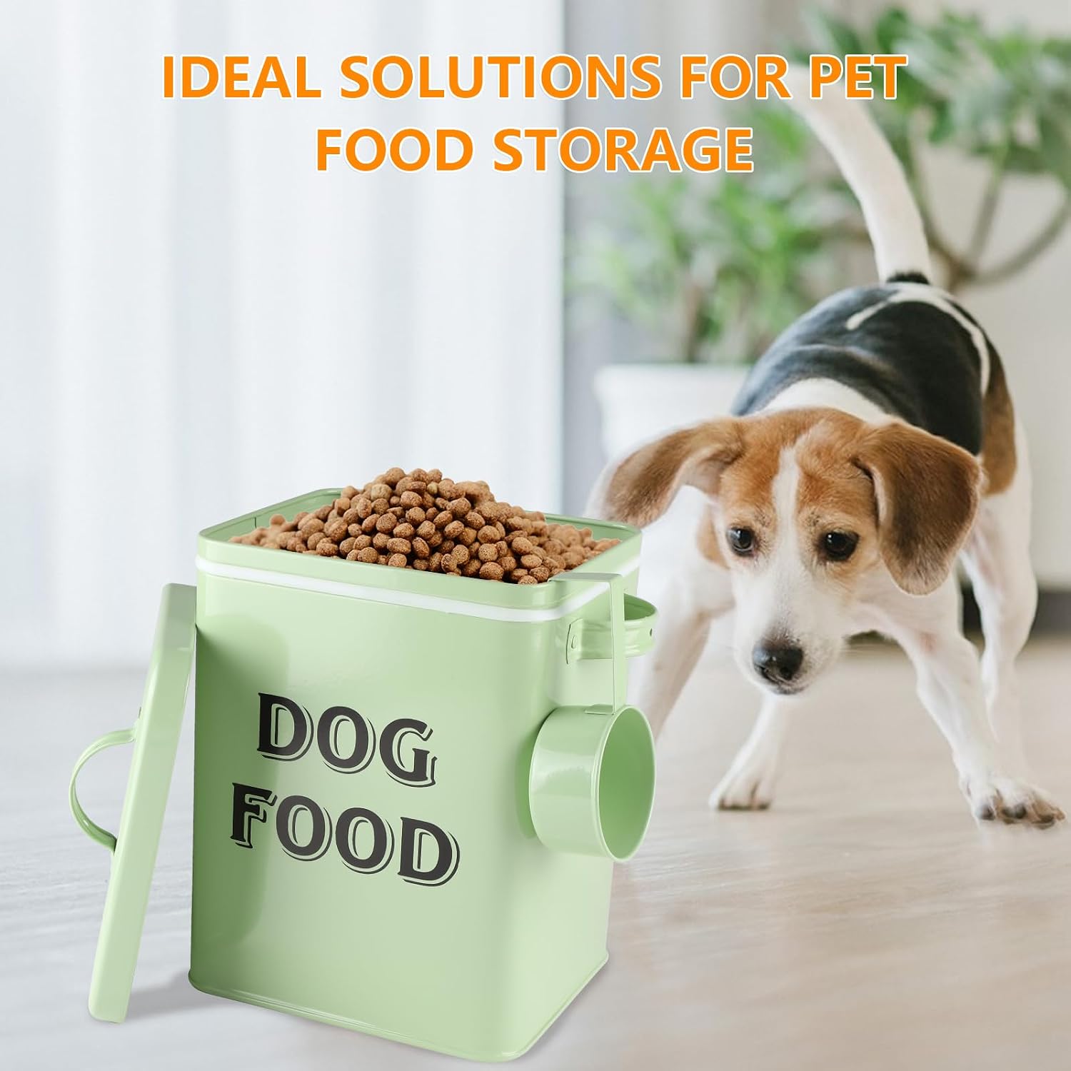 Detalle de Dog Food Storage Container: Vintage-Style Metal Canister with Lid, Scoop, and Enamel Finish