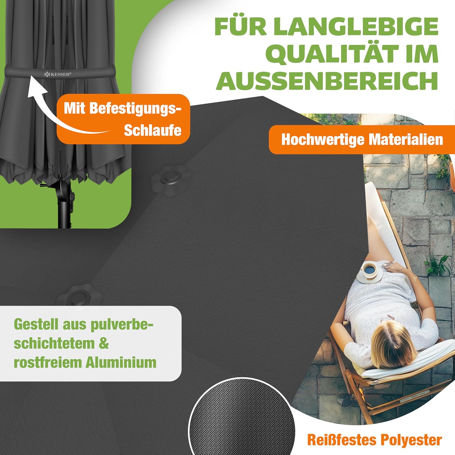 Thumbnail 2 de KESSER® Doppelsonnenschirm 4,6 m x 2,7 m mit Kurbel, Ständer, neigbar/360° drehbar