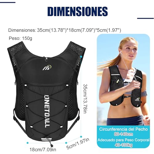 Thumbnail 7 de ONETOALL Chaleco Running con mochila de hidratación 2L para trail, 150 g y reflectantes