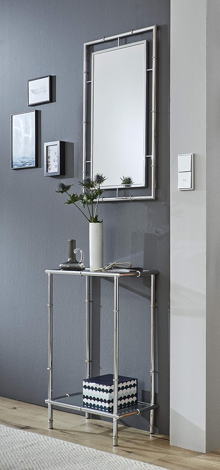 Detalle de Hakú Consolle cromata in metallo con vetro di sicurezza – 50 x 75 x 25 cm, stile moderno