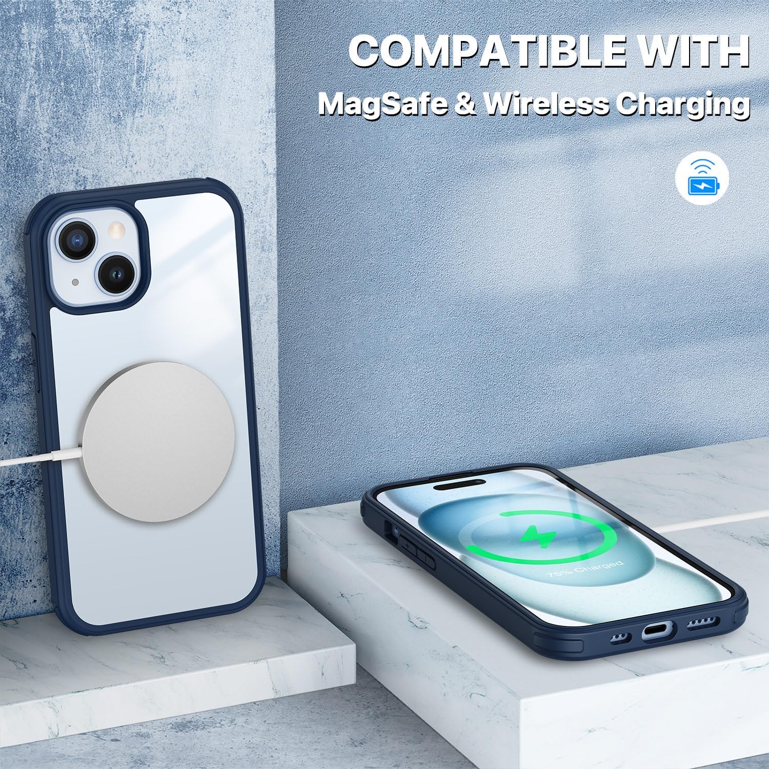 Thumbnail 5 de CENHUFO iPhone 15 case with built-in 9H glass screen protector and camera lens protection (Ocean Blue)