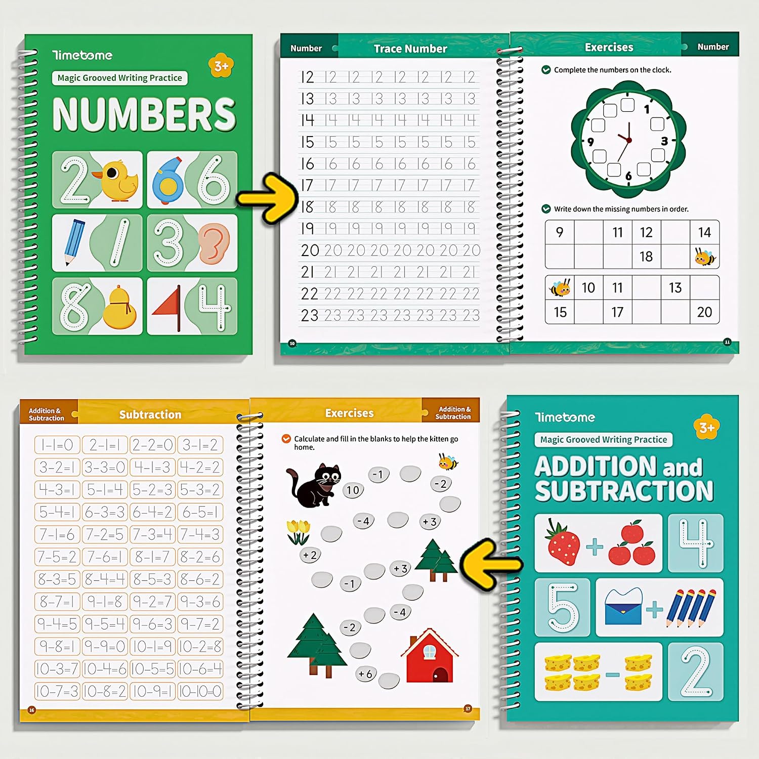 Detalle de Timetome Reusable 3D Groove Writing Practice Books for Kids, 6-Book Set