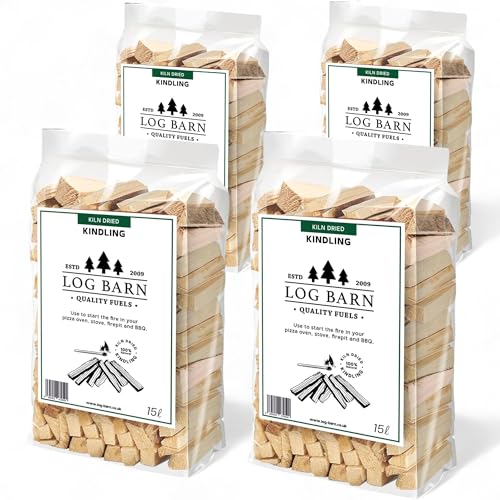 Imagen de Log Barn Kiln-Dried Kindling Wood for Wood Burner – approx 10kg, 4 x 15l bag by Log-Delivery en OfertitasTOP