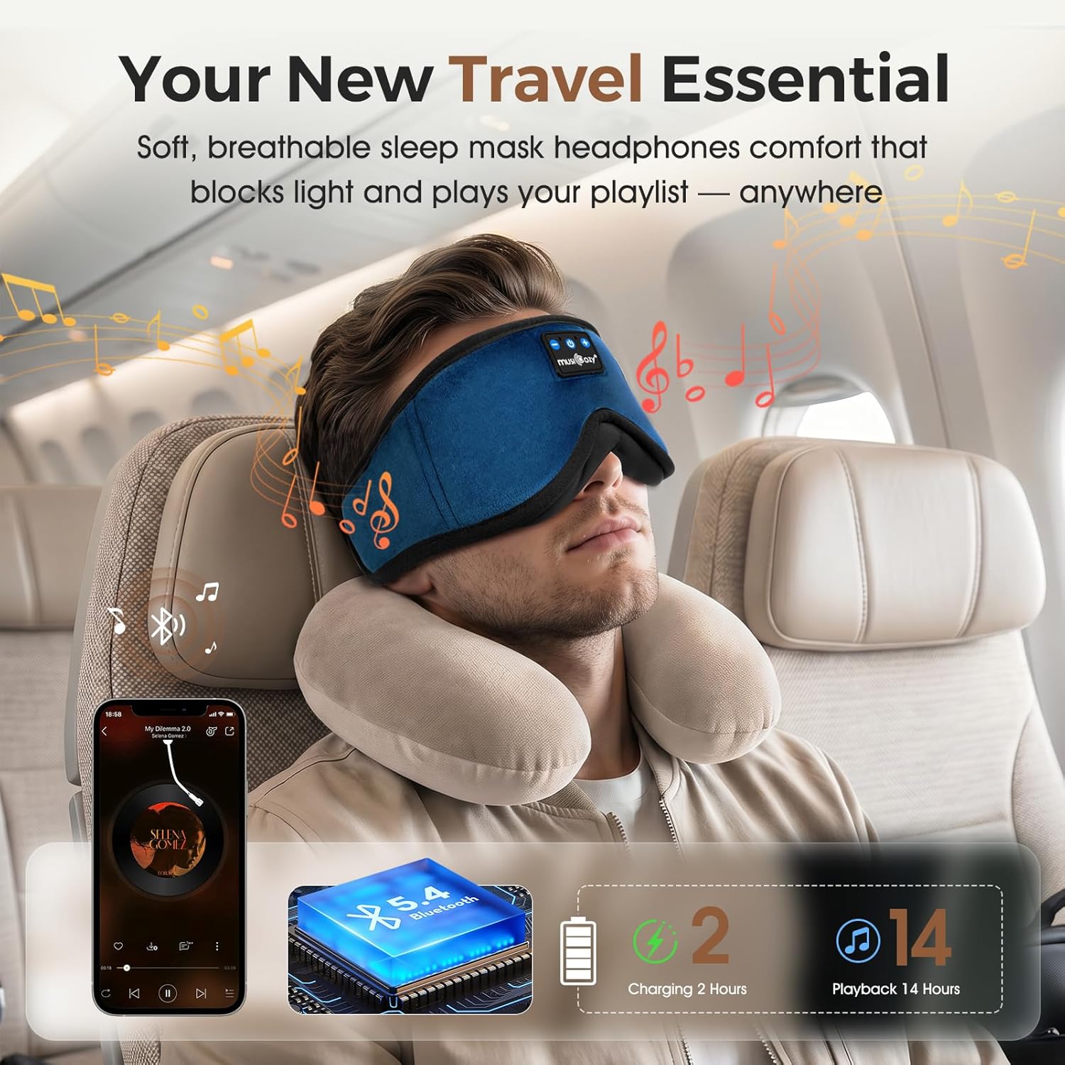 Thumbnail 4 de MUSICOZY Sleep Mask Headphones 14H Battery