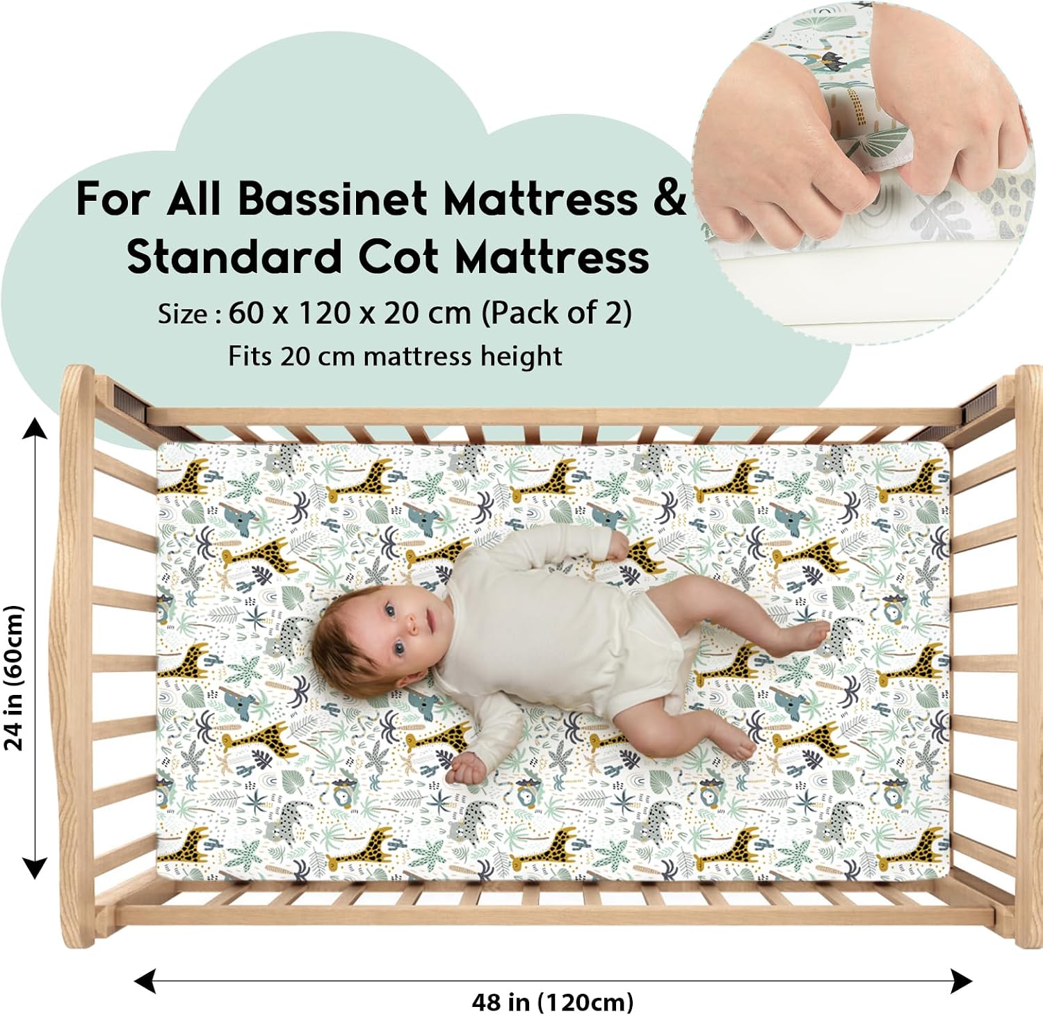 Detalle 2 de Yoofoss Cot Sheets 120 x 60 cm fitted Ultra Soft cot sheets
