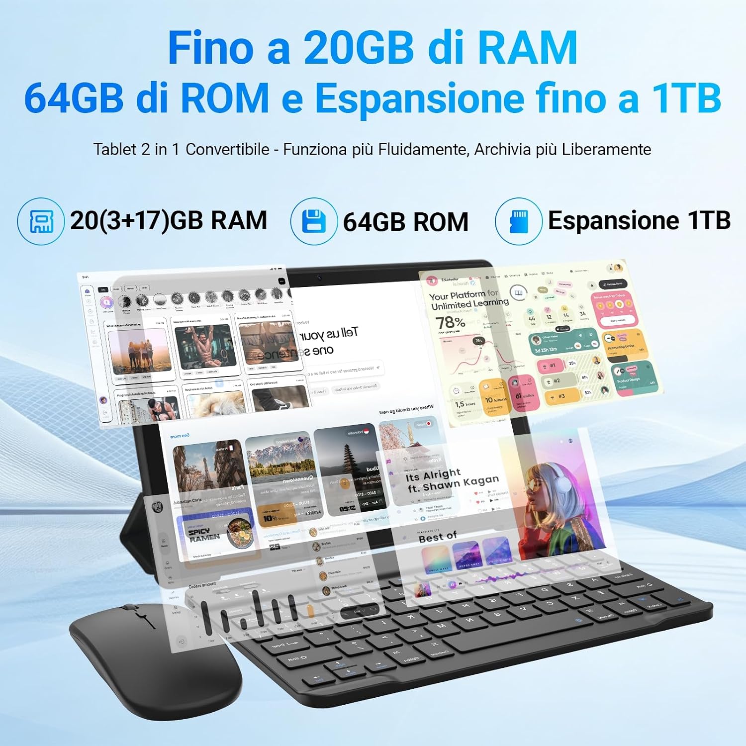Detalle de Gleeso Tablet Android 16 da 10'' con Tastiera e Accessori: 20GB RAM, 64GB ROM espandibile a 1TB