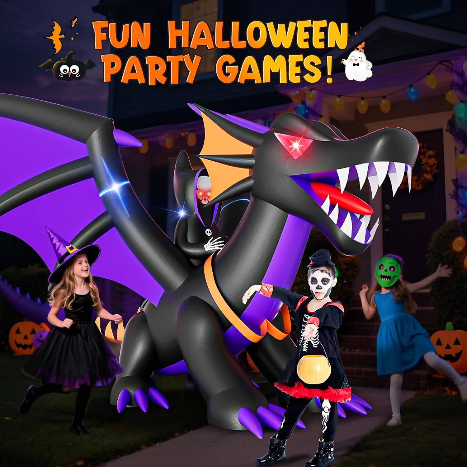 Detalle 2 de Skirfy 7FT Halloween Inflatable Dragon with LED Lights for Outdoor Displays