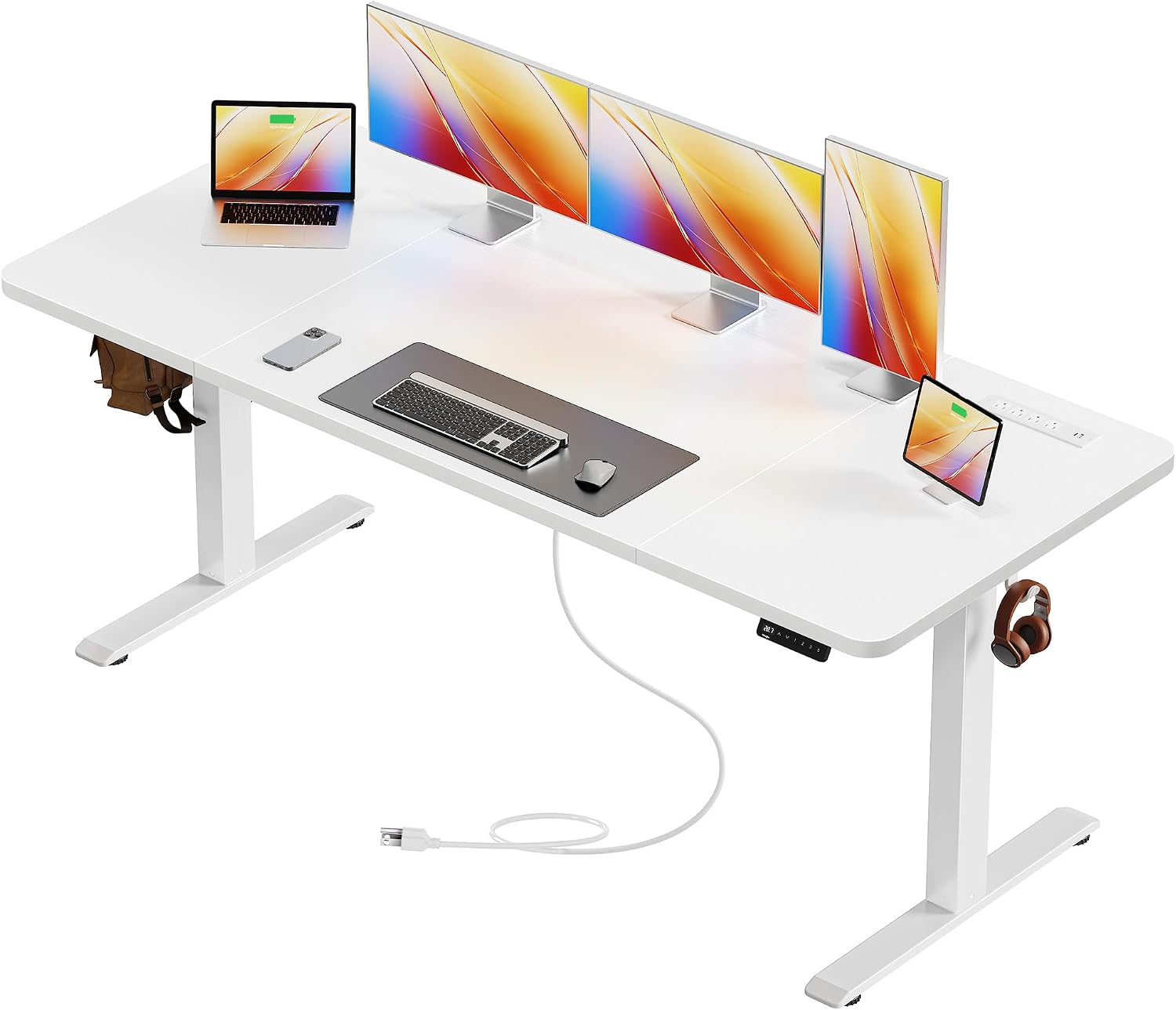 Detalle de Huuger 63 x 24 Inch Electric Standing Desk with Outlets and USB-C (White)