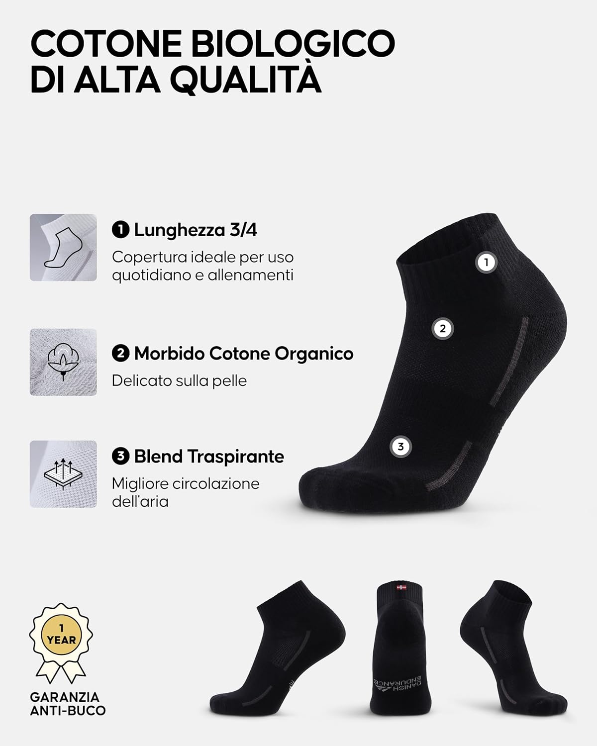 Thumbnail 2 de DANISH ENDURANCE Fantasmini Uomo Donna Cotone Biologico – 3 o 6 Paia, Antivescica e Traspiranti