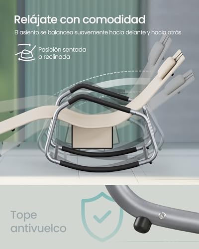 Detalle de SONGMICS Mecedora y Silla Tumbona GCB230WZ01 Beige: confort ergonómico con cojín ajustable y bolsillos