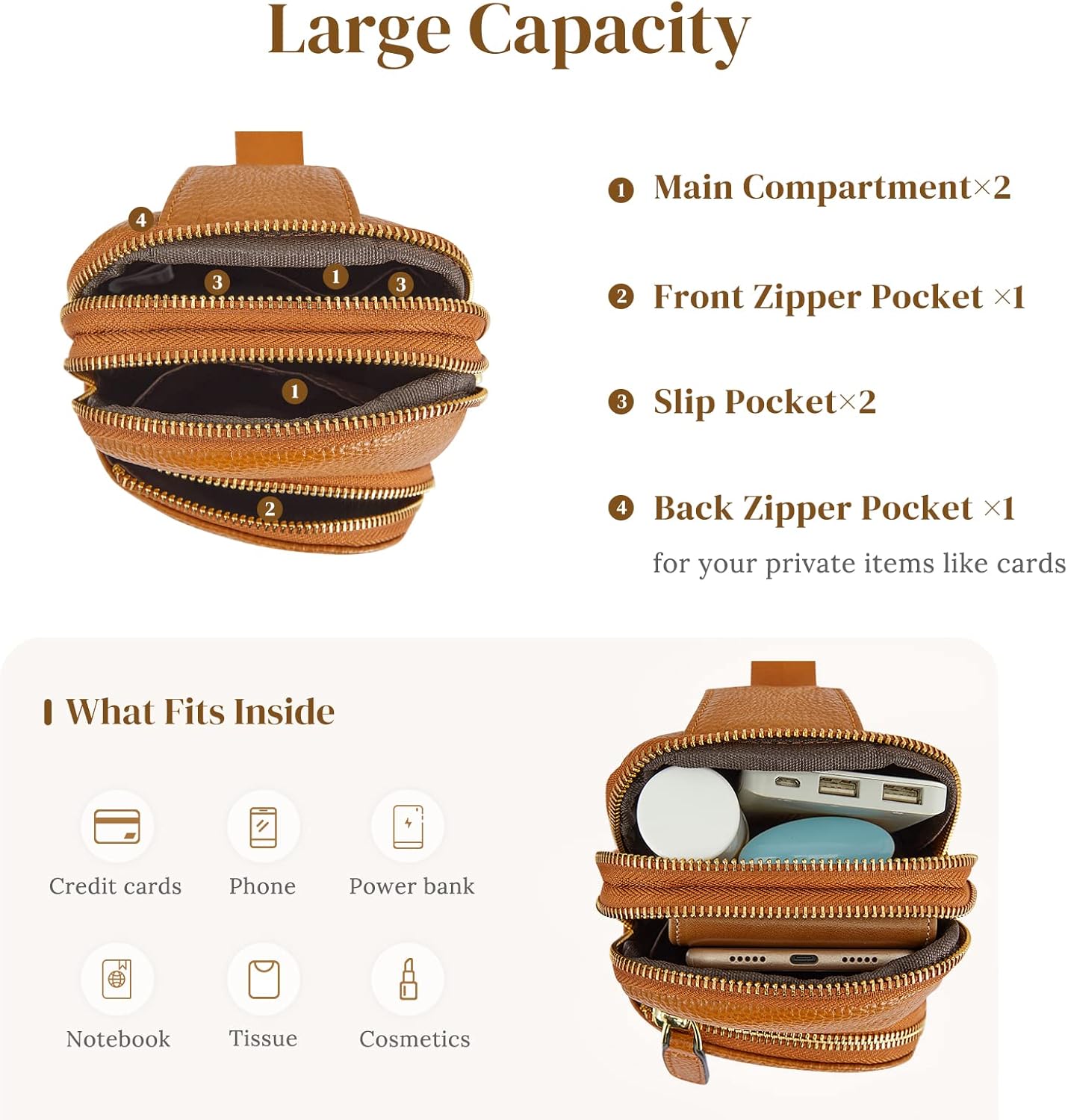 Thumbnail 6 de S-ZONE Small/Medium Leather Crossbody Sling Bag with RFID Blocking