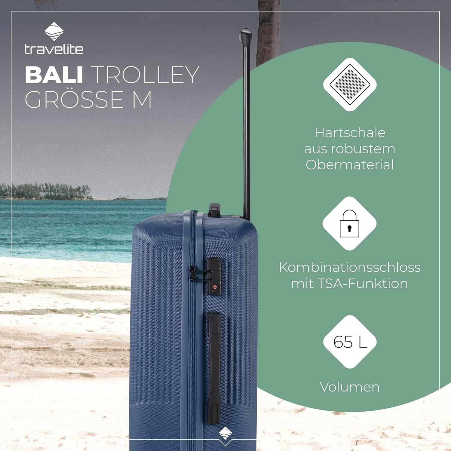 Detalle 2 de Travelite Bali Hartschalen-Trolley mit TSA-Schloss, 4 Rollen – mittelgroßer Koffer (65 Liter), 67 cm