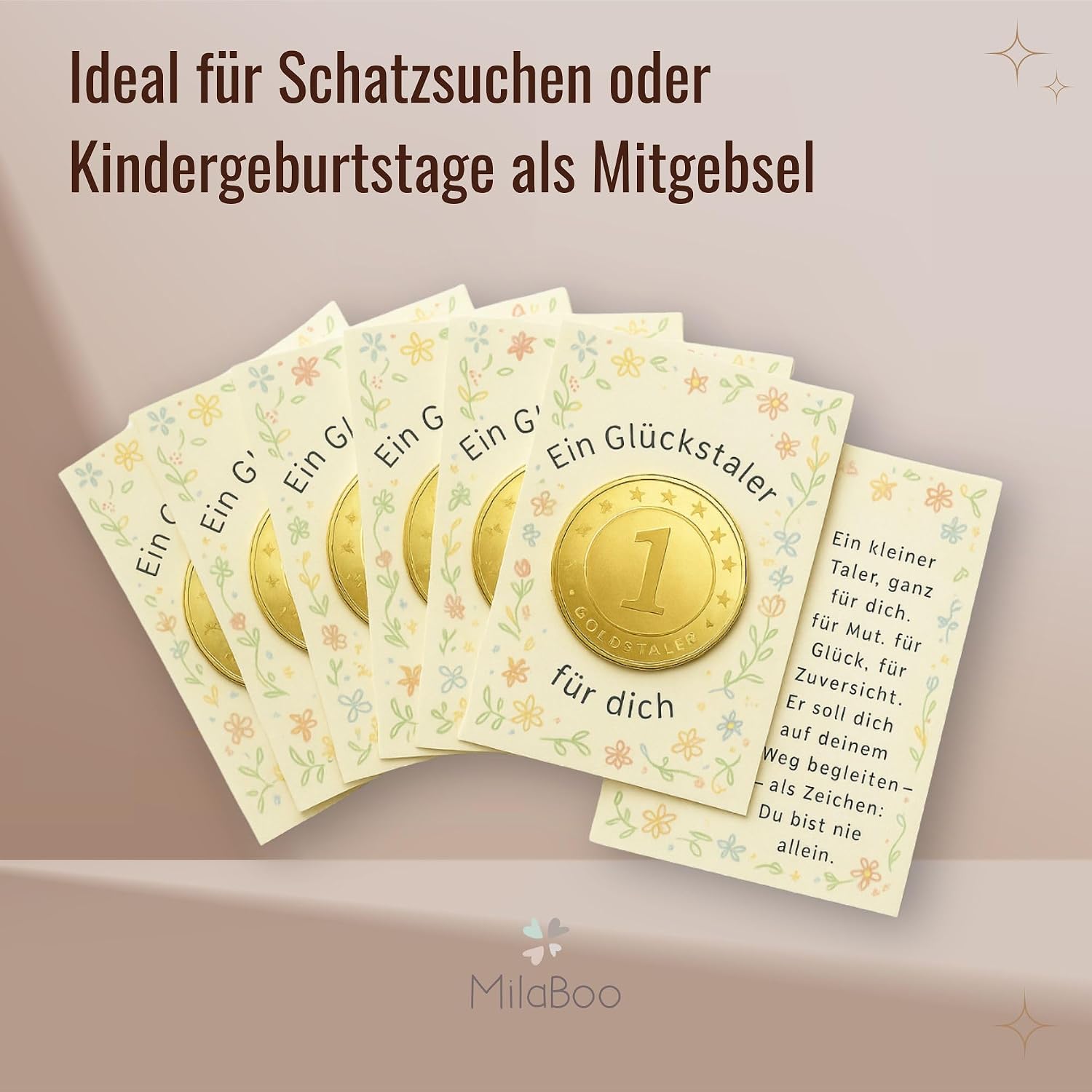 Detalle 2 de Milaboo Glücksmünze mit Karte – lyckomynt i metall med regnbågsmotiv, 6-pack