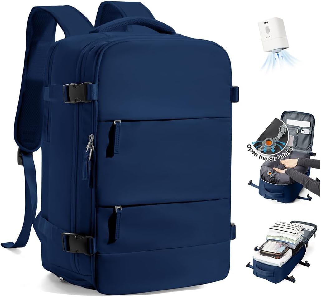 Detalle de SZLX Großer Reiserucksack Damen – Vakuum-Kompression, 40x30x20 cm, Laptopfach, Schuhfach, USB-Pumpe
