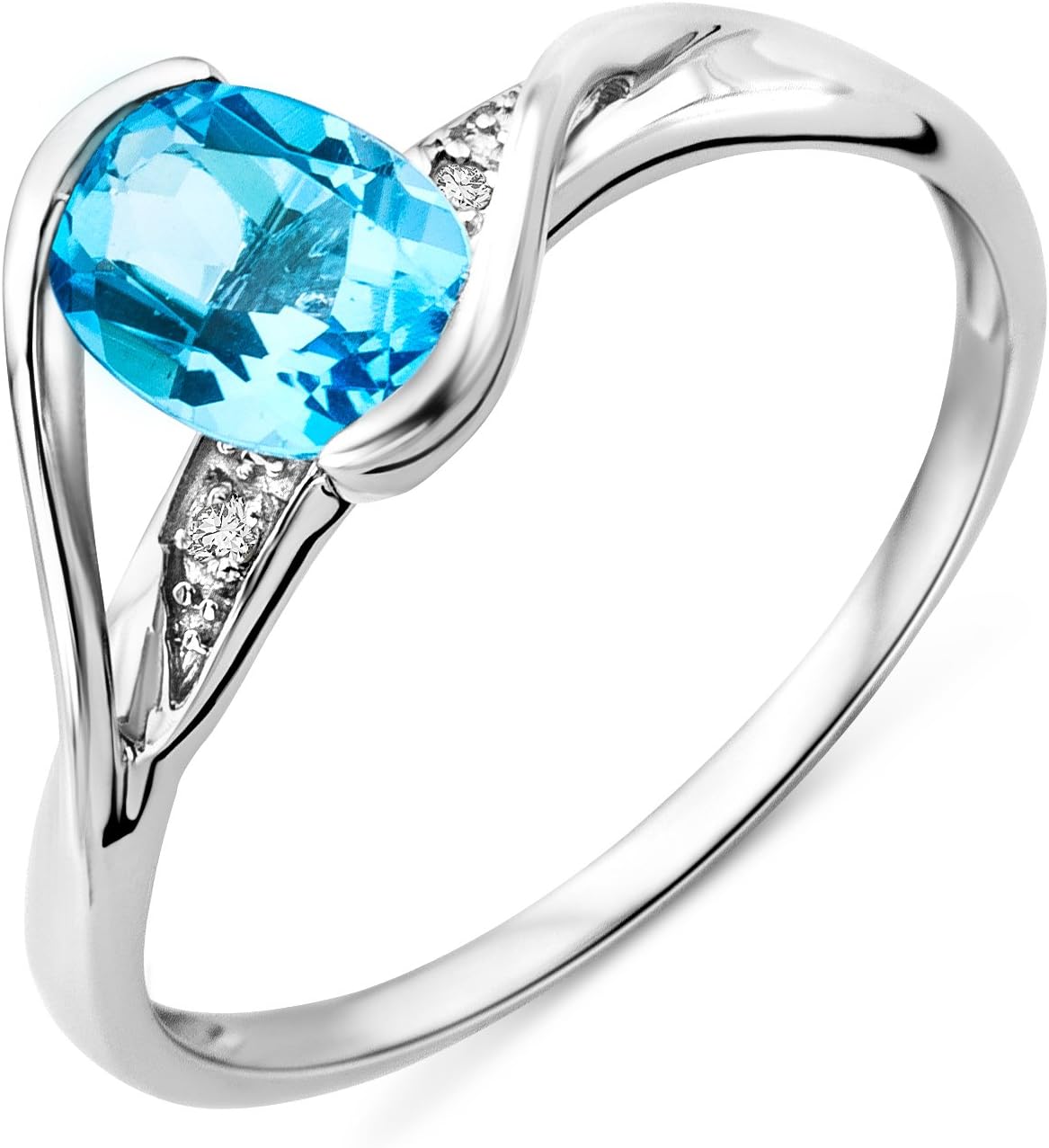 Detalle de MIORE – Anello Solitario in Oro Bianco 9K con Topazio Azzurro Naturale e Diamanti
