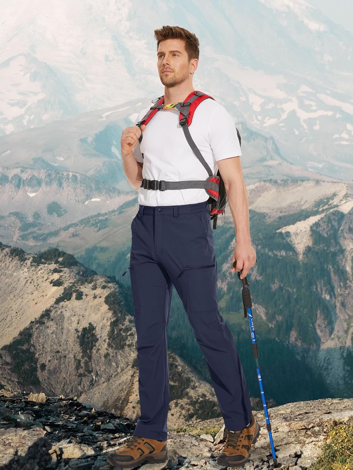 Detalle de MAGCOMSEN Men's Hiking Pants, 6 Pockets, Water-Resistant Ripstop, Quick-Dry