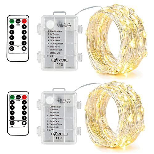 Detalle de BXROIU 2x LED-Lichterkette Batterie 5 m, 50 LEDs, Fernbedienung & Timer – kabellos für Innen & Außen