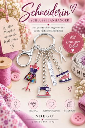 Detalle 2 de ONDEGO Mode Schlüsselanhänger bunt Emaille – Schneiderin Design, Lila