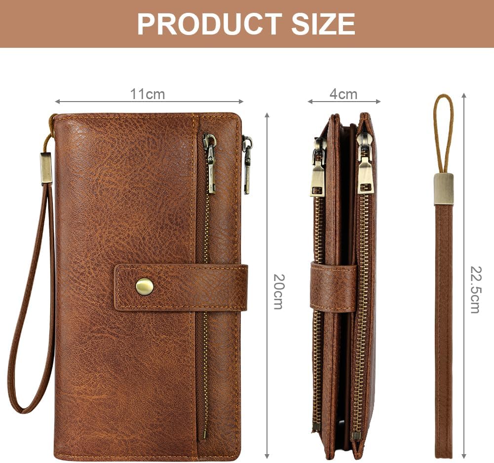 Thumbnail 1 de Vicloon portefeuille femme en cuir PU RFID, format 20 x 11 x 4 cm avec 24 emplacements et poche zippée