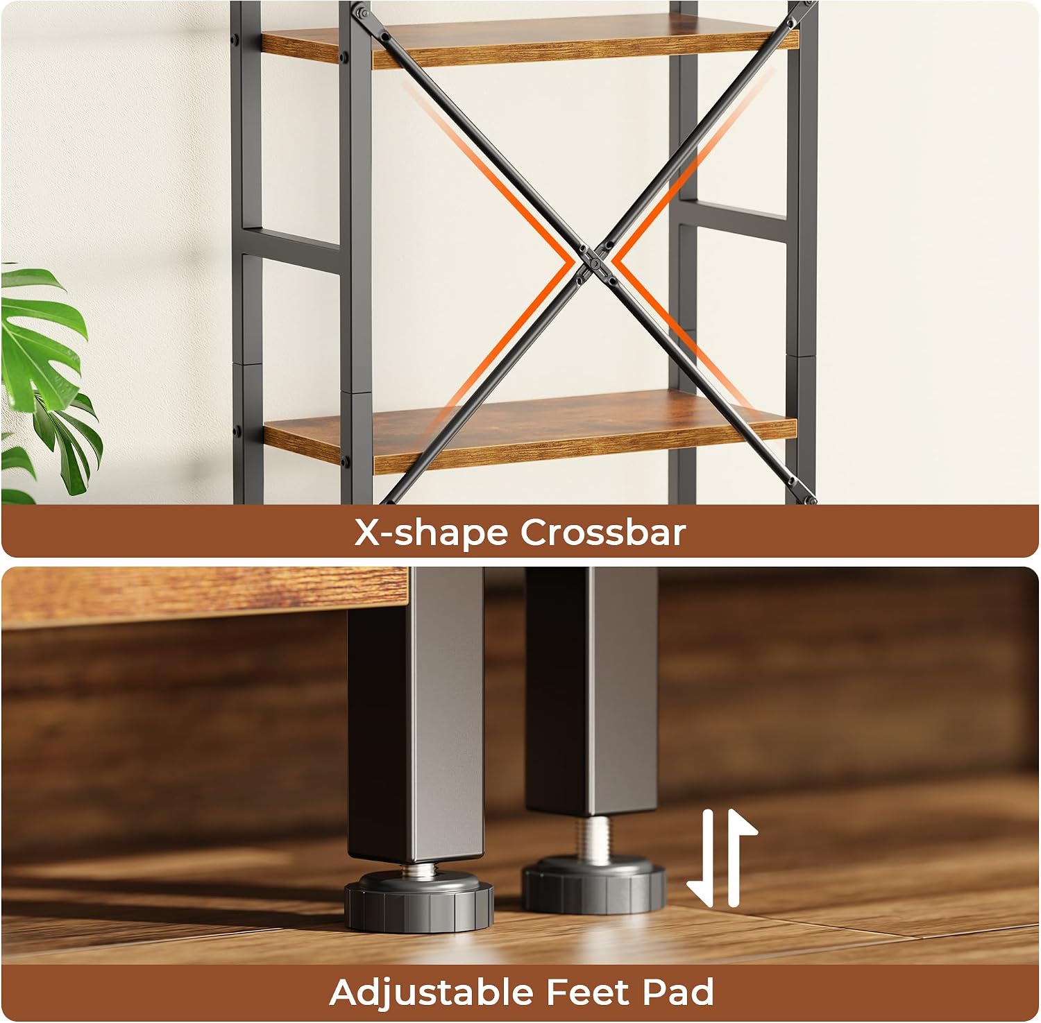 Detalle de SUPERJARE ABC003Z Triple Bookshelf, 17 Adjustable Shelves, 6-Tier Brown
