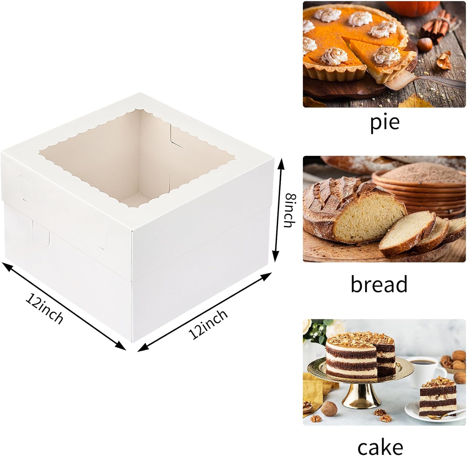 Detalle 2 de 15Pcs Cake Boxes 12x12x8 Inch White