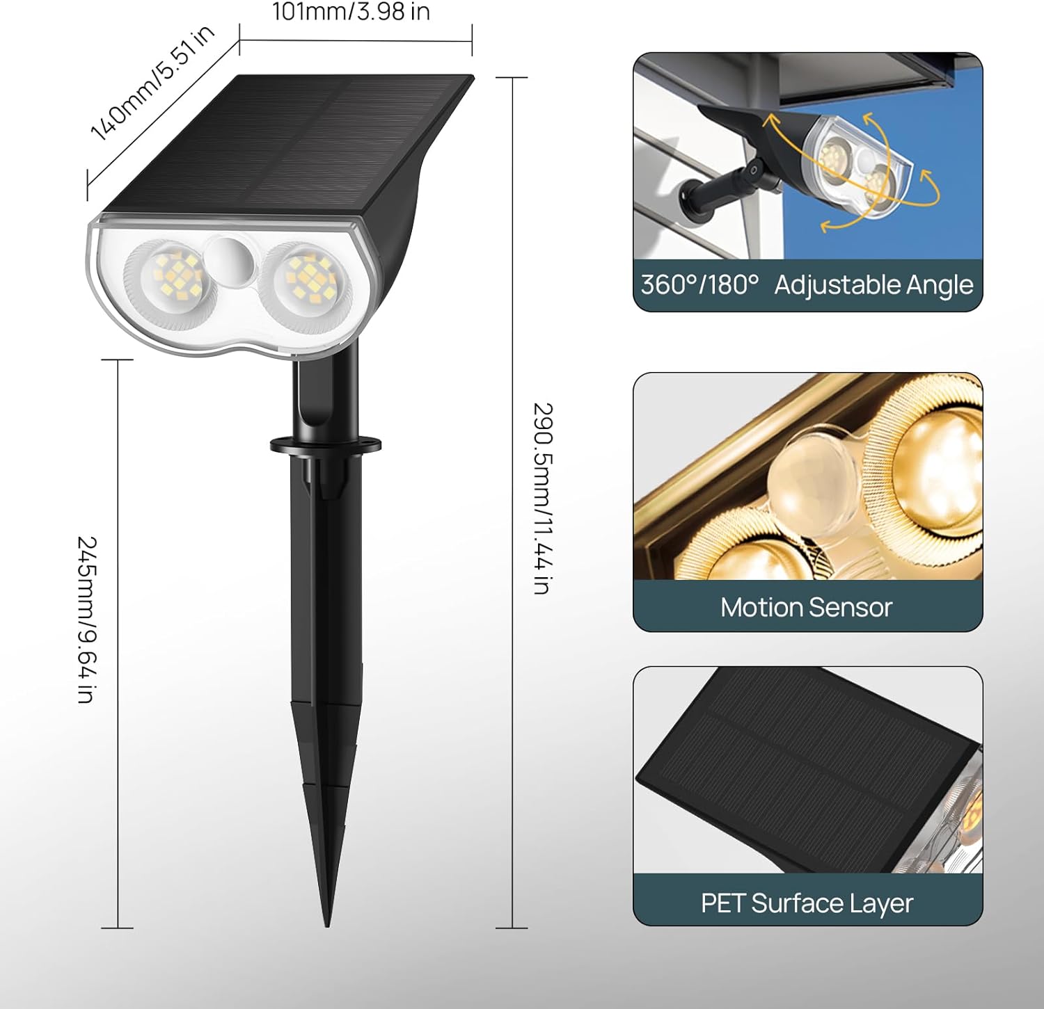 Thumbnail 3 de Linkind StarRay Luci Solari Esterno Bianca Calda con Sensore di Movimento, 16 LED (3000K, 650 lm) IP67 – 2 Pezzi