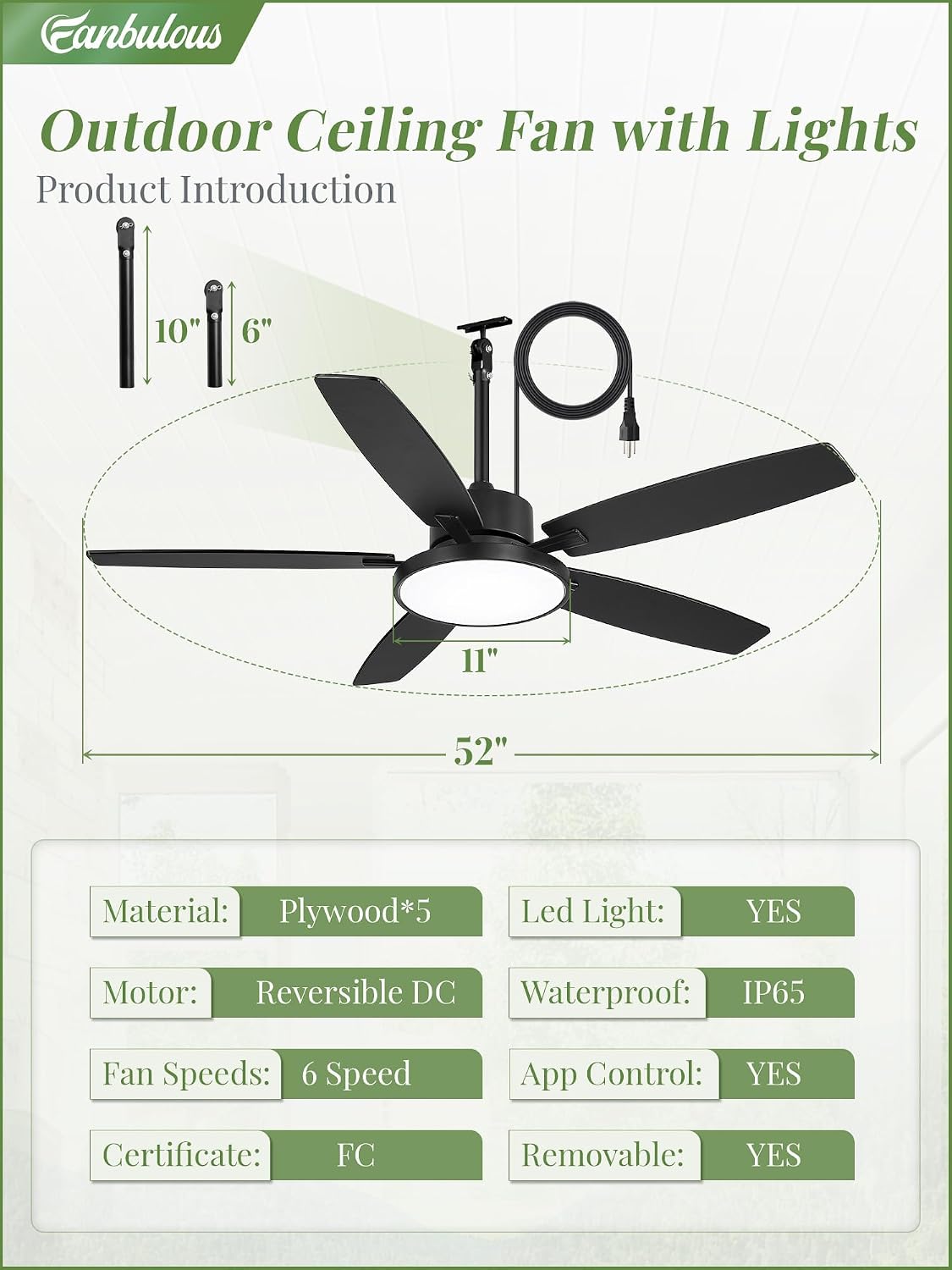 Detalle 2 de Fanbulous outdoor ceiling fan 52-inch