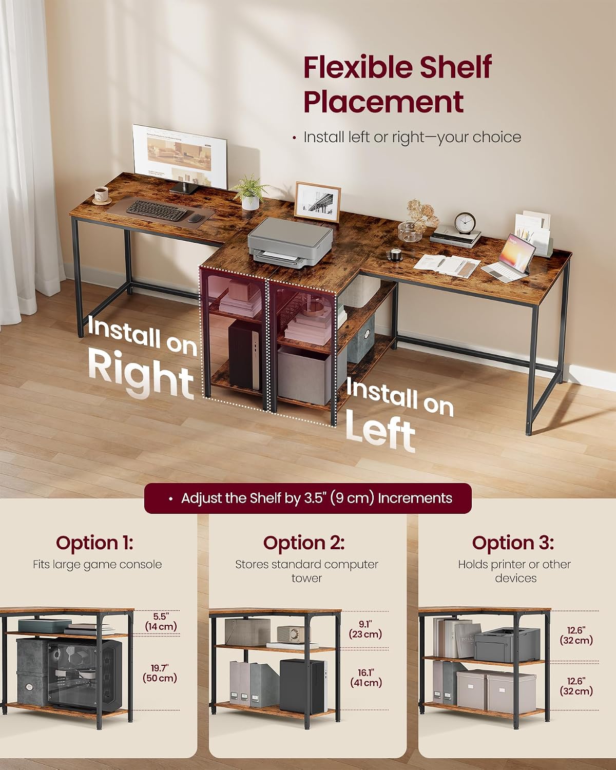 Thumbnail 4 de VASAGLE L Shaped Corner Desk 110x80 cm