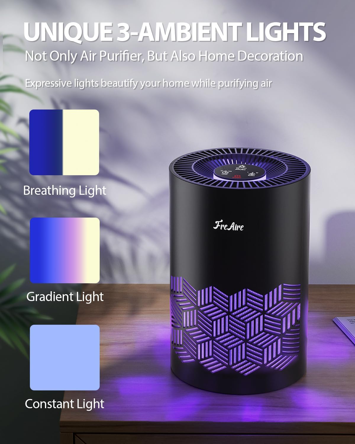 Detalle de FreAire KN6391RGB HEPA Air Purifier with 360° Airflow and Sleep Mode