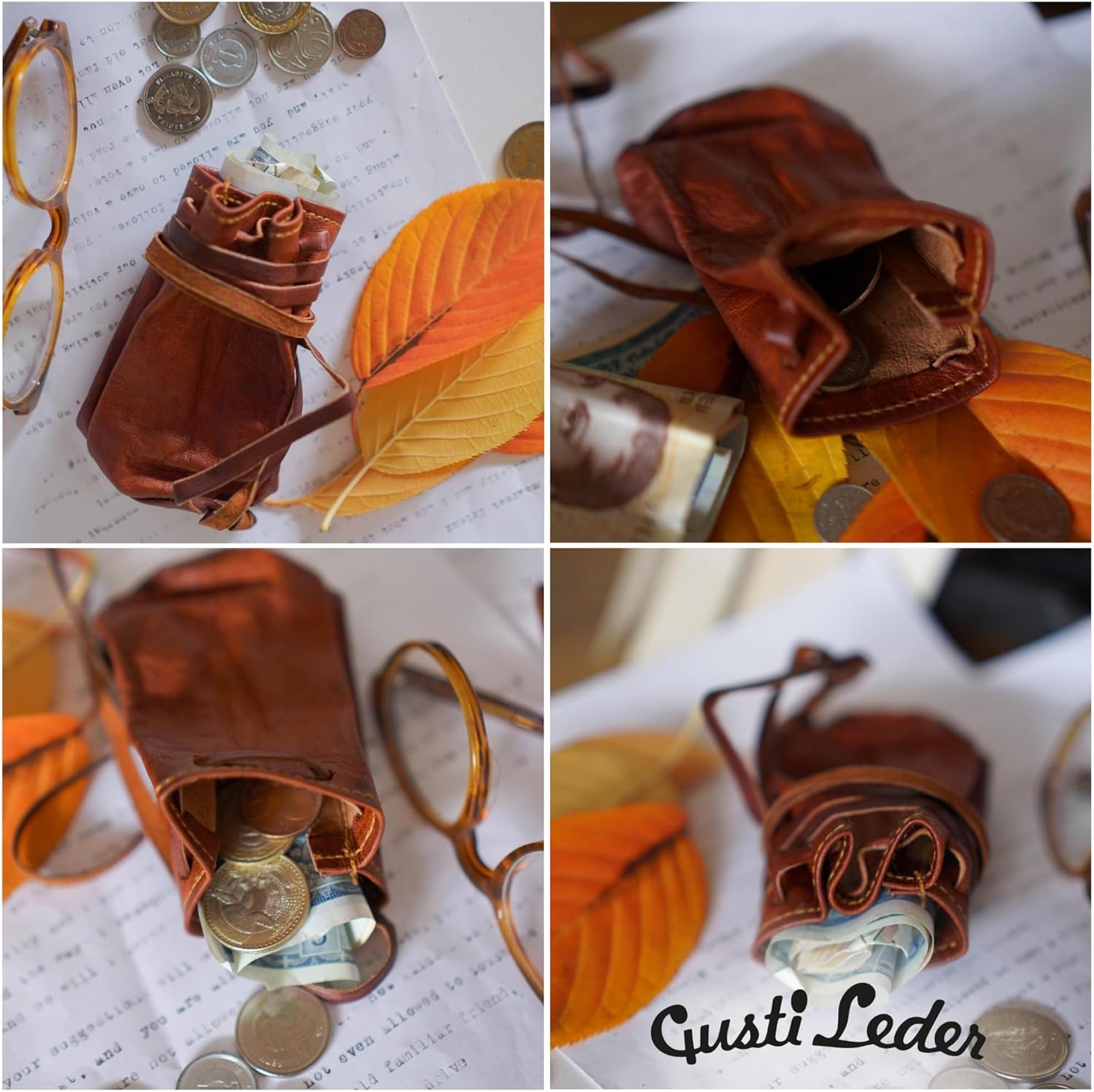 Detalle de Gusti Geldbeutel Leder – Arlo Beutel Säckchen aus Ziegenleder, Vintage Braun