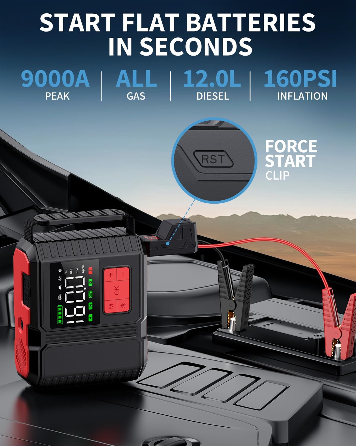Thumbnail 6 de Car Jump Starter with Air Compressor, 9000A Peak