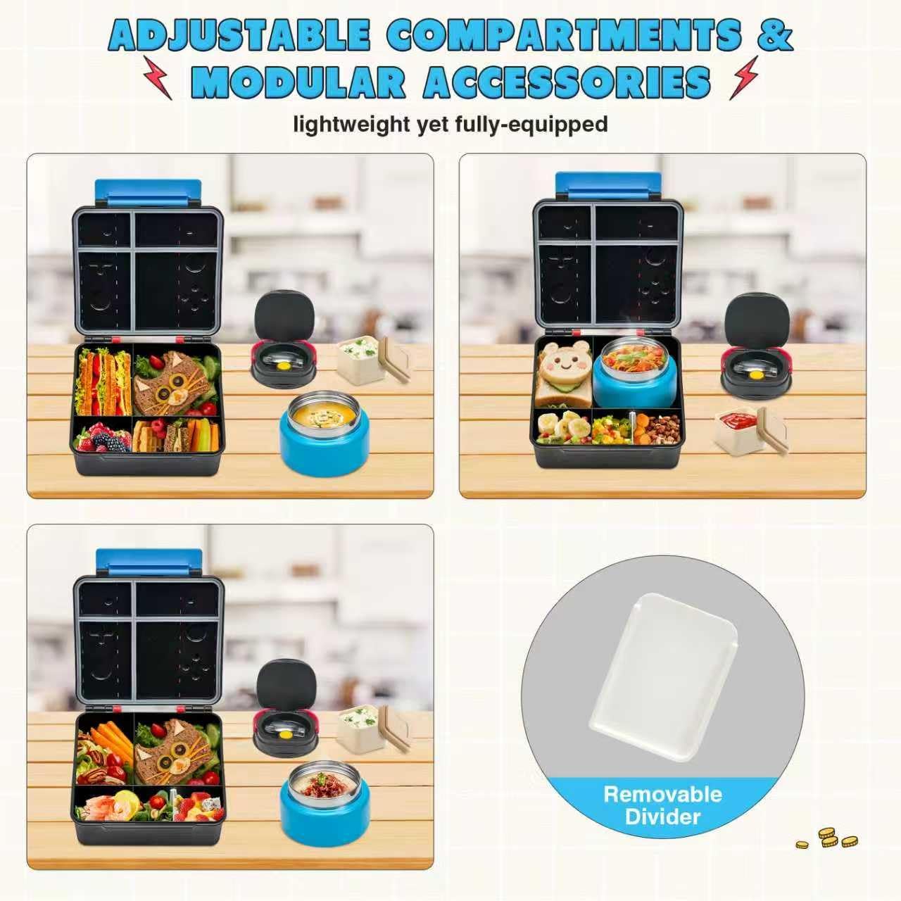 Thumbnail 3 de FAJSL Game Bento Box for Kids: Complete 9 oz Insulated Lunch Box Set (Blue-Red)
