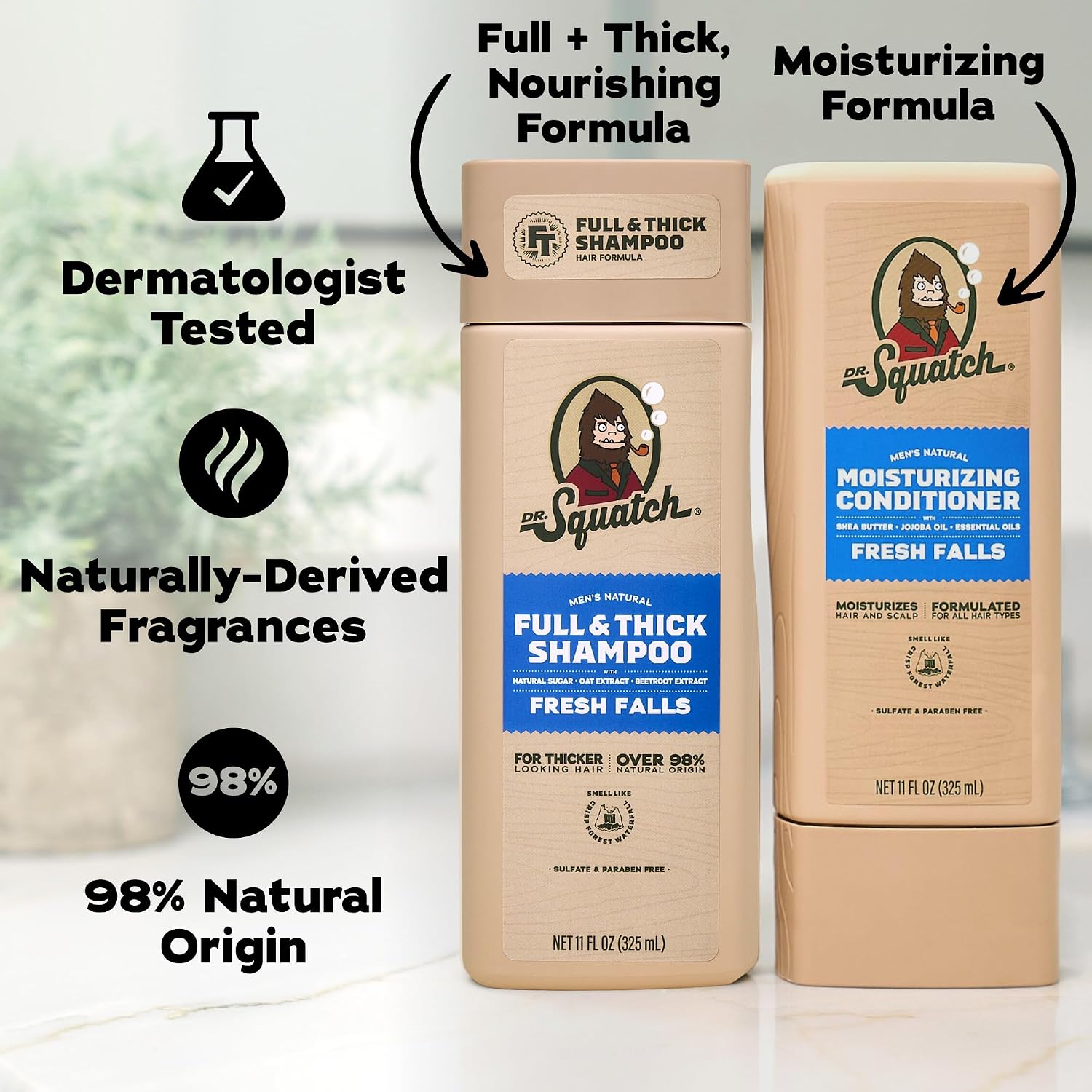 Detalle de Dr. Squatch Full + Thick Shampoo and Conditioner Set, Fresh Falls, 11 fl oz