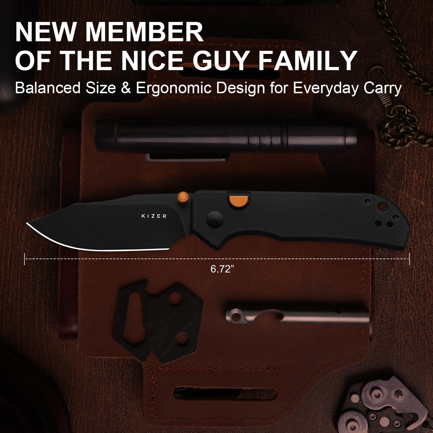 Detalle de Kizer Nice Guy V3011BCM1 Folding Knife, 2.86-Inch D2 Blade, Black G10