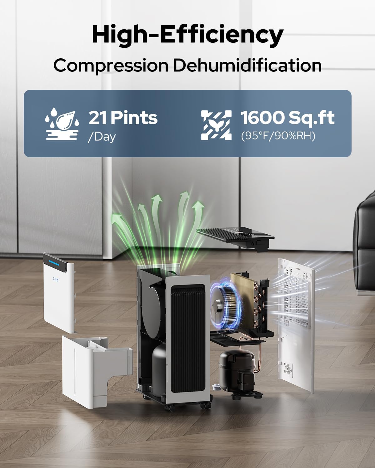 Detalle 2 de GoGuess YC3D6-PRO Compressor Dehumidifier, 21 Pints/Day, 1,600 Sq. Ft.