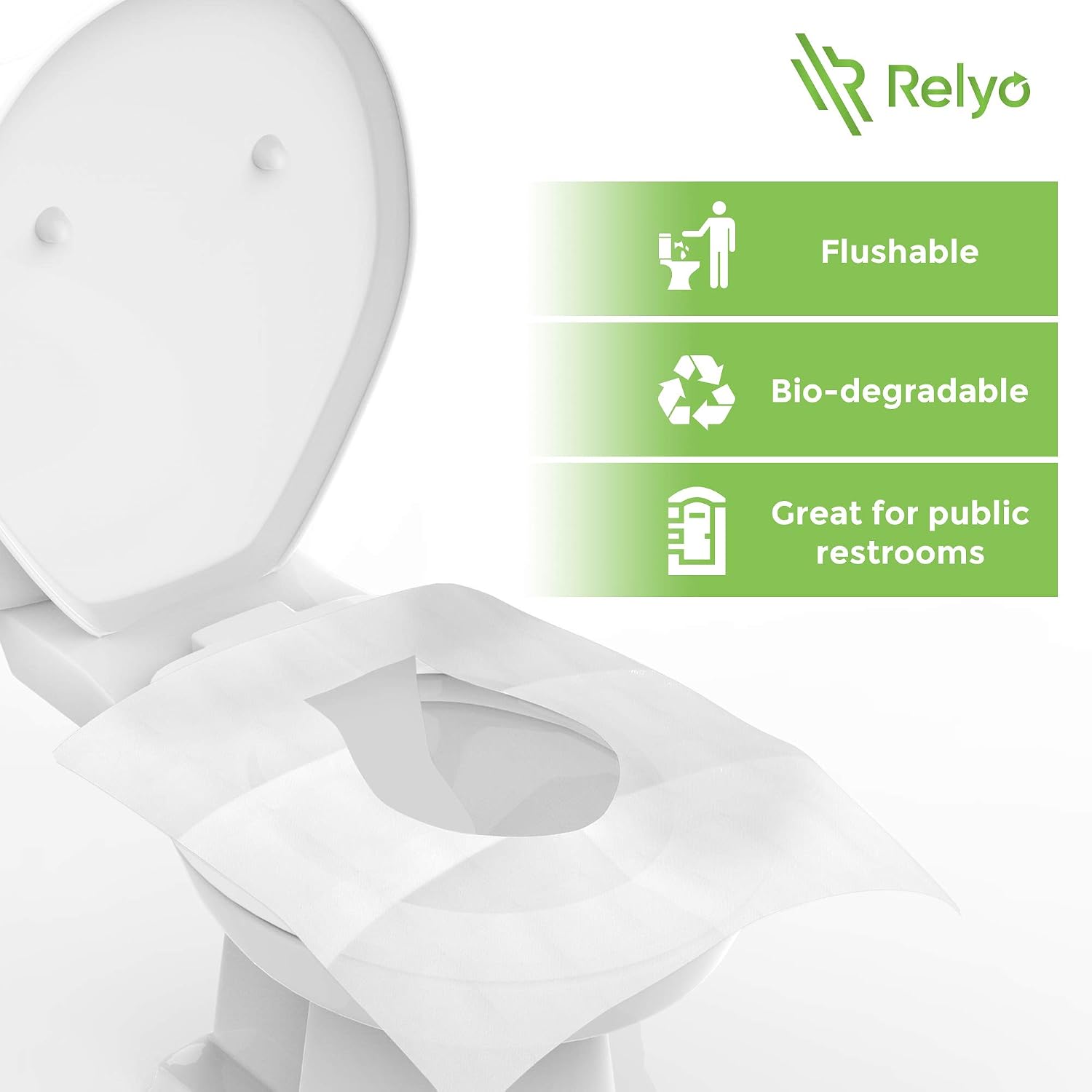 Detalle 2 de Relyo Toilet Seat Cover Paper Flushable (50 Pack) – XL, Biodegradable & Travel-Ready