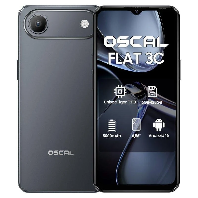 Detalle de OSCAL Flat 3C 4G 4GB 128GB 6.56" Negro: equilibrio práctico con doble SIM