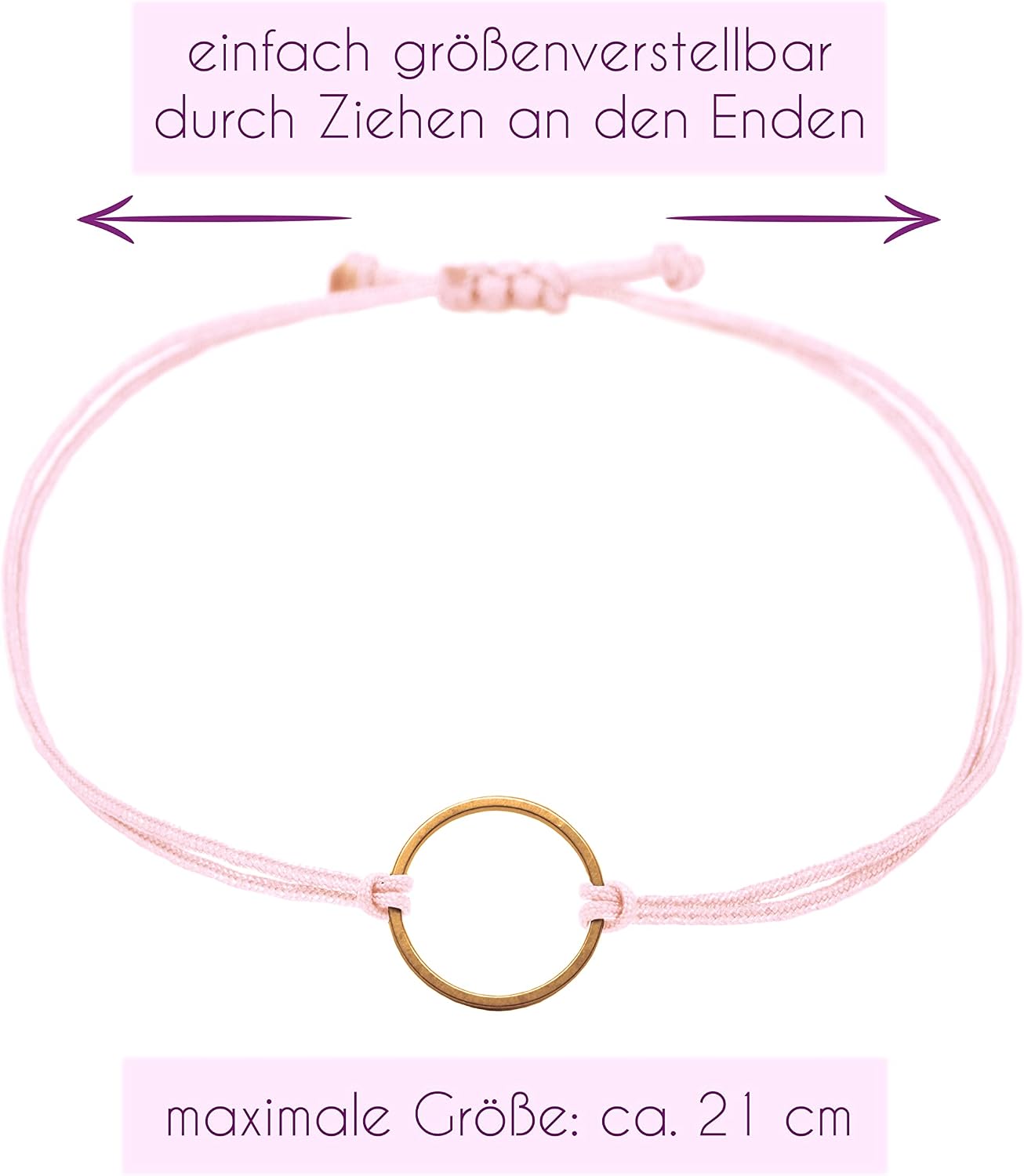 Detalle de Selfmade Jewelry Armband Damen Roségold Kreis – handgemacht, größenverstellbar, inkl. Geschenkverpackung