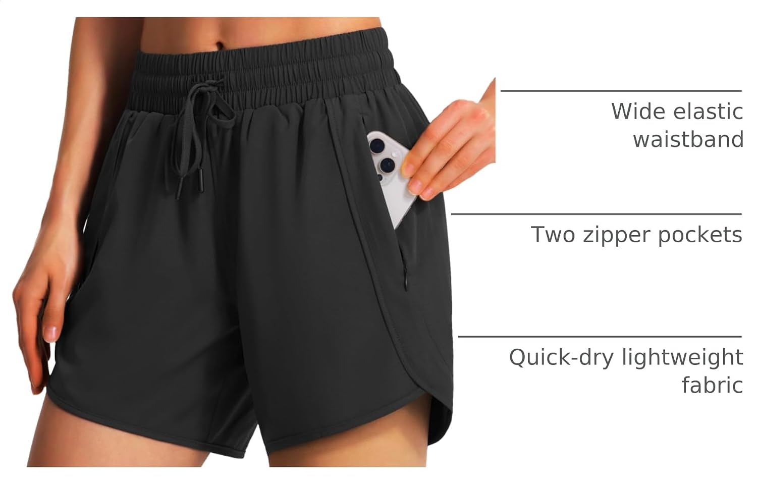 Detalle de Ksmien Women’s Athletic Running Shorts (5” or 7”) with Zipper Pockets & UPF 50+