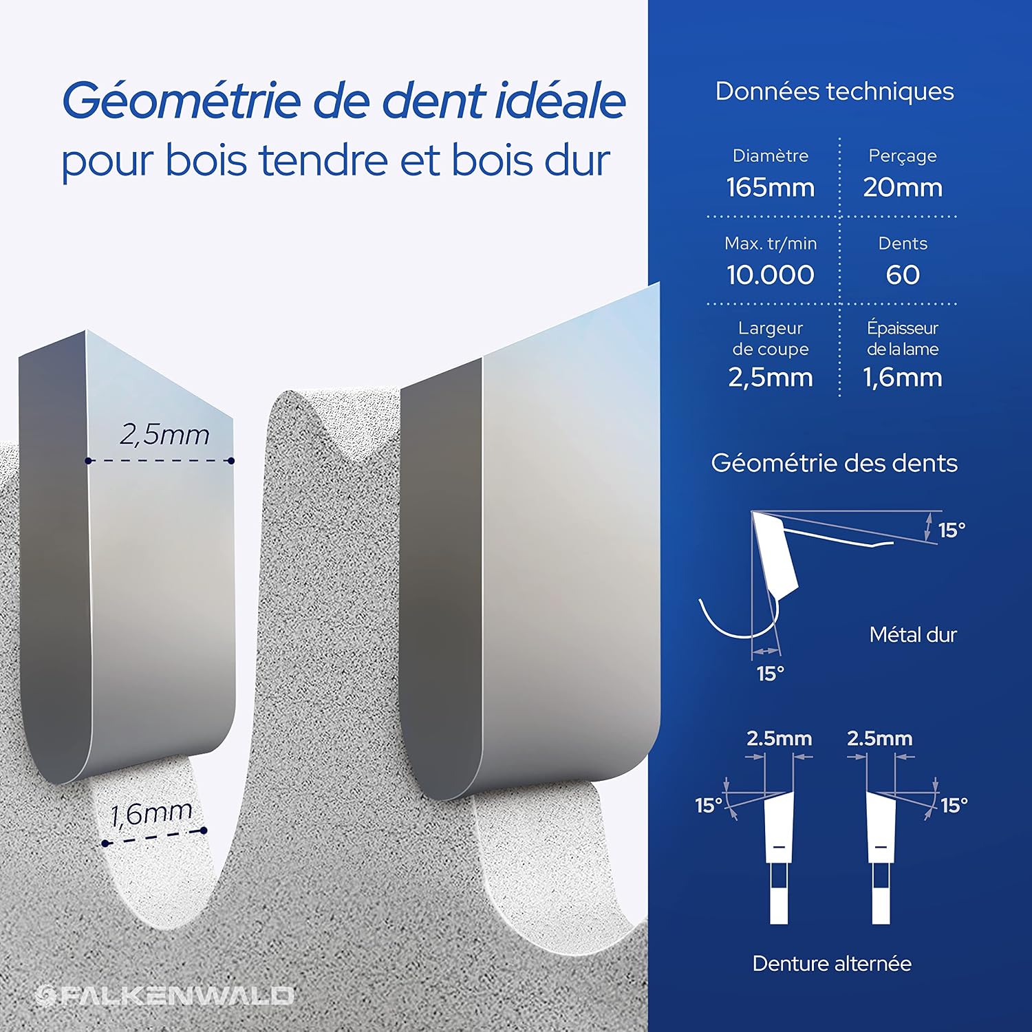 Thumbnail 4 de FALKENWALD Lame 165x20 mm 60 dents carbure bois
