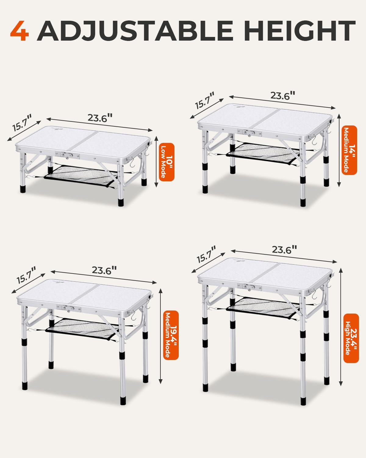 Detalle de Sportneer Mesa camping 3 alturas 60x40 cm
