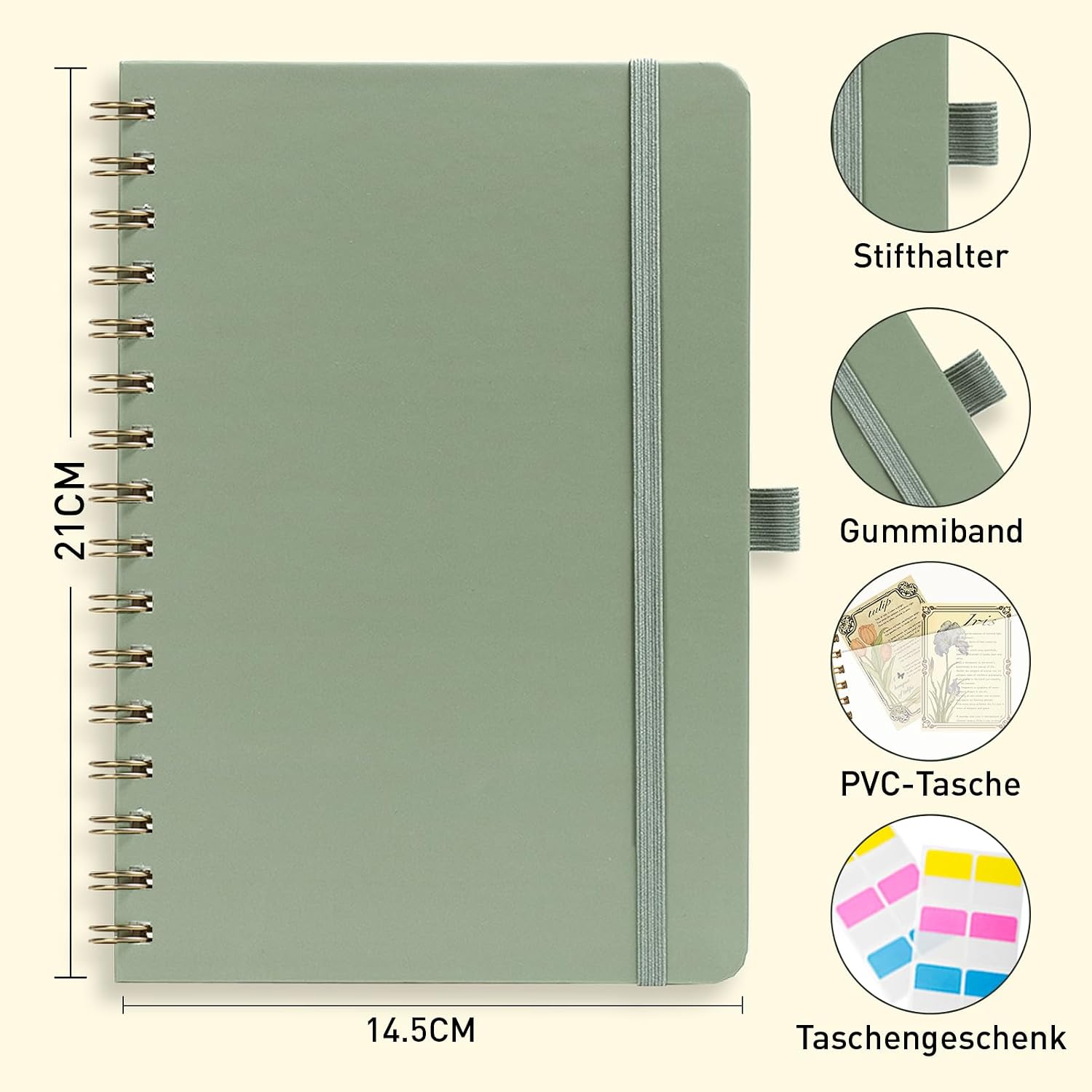 Thumbnail 1 de PYNEX Notizbuch A5 Dotted – Salbei Grün, Hardcover, 140 Blatt, 100 g/m²