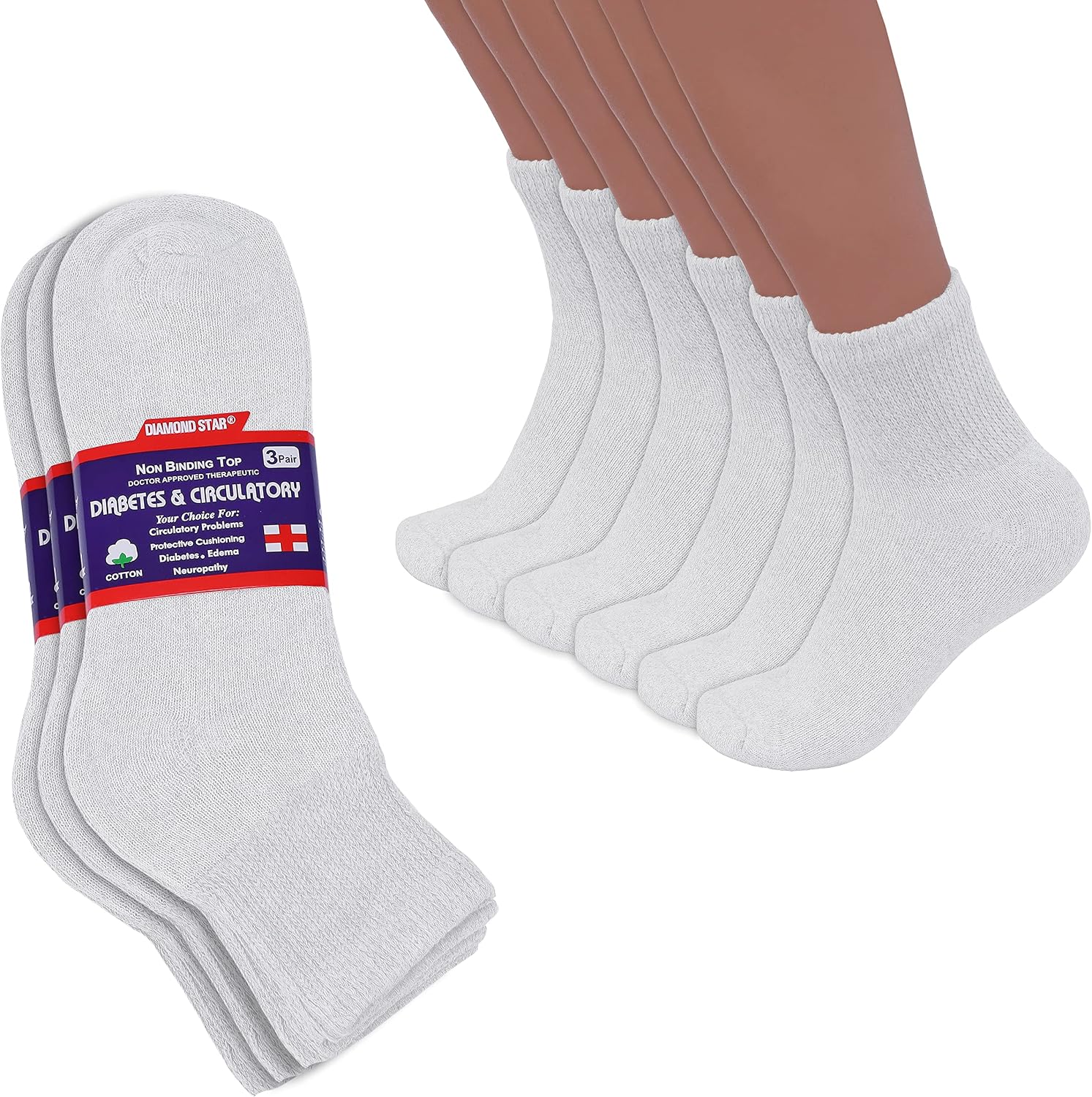Detalle de Diamond Star Diabetic Ankle Socks, Cotton Blend, Cushioned Sole, 12 Pairs