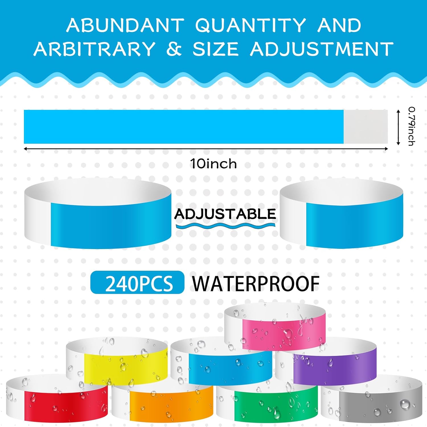 Thumbnail 2 de 240 Pack 8 Coloured Waterproof Event Wristbands (Adhesive Paper) for Parties, Festivals & Clubs