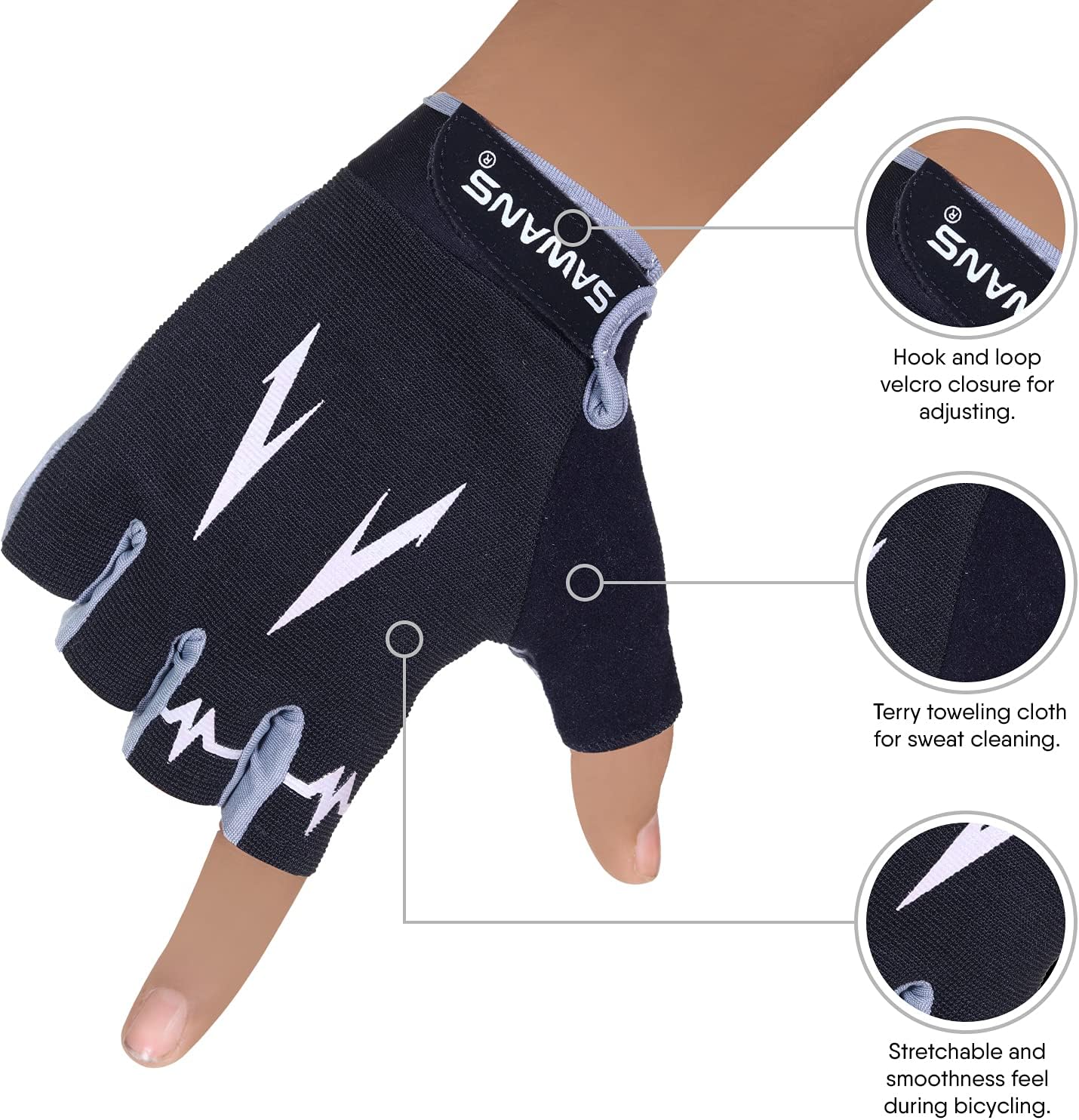 Thumbnail 3 de SAWANS Guantes de ciclismo medio dedo antideslizantes