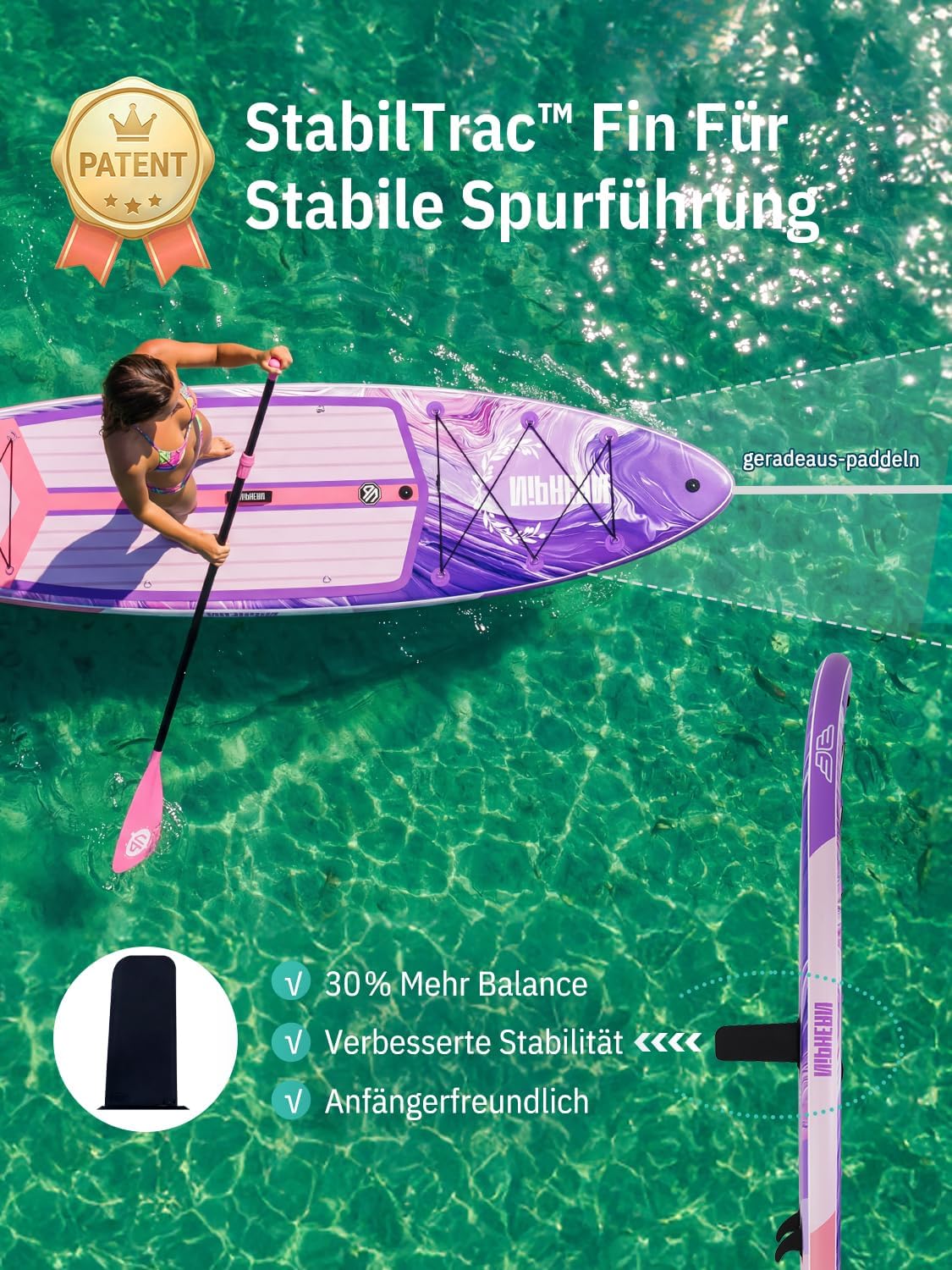 Detalle 2 de Niphean (Extra Groß) Stand Up Paddling Board – 335x83x15 cm, bis 250 kg, StabilTrac Finne & Komplettset