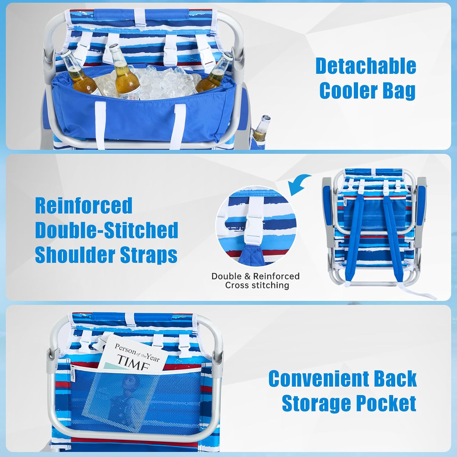 Thumbnail 5 de SUNNYFEEL Low Beach Chair 2 Pack: Portable, 5-Position Reclining Chairs with Cooler Bag