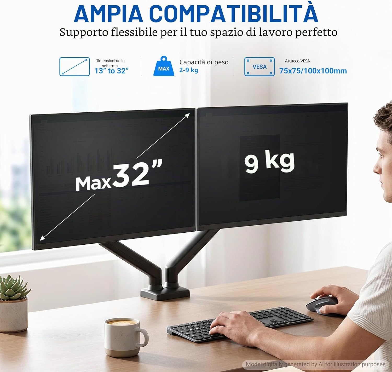 Detalle 2 de GRIFEMA GB2003-2 supporto doppio monitor 13-32 pollici